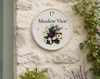 Personalised Ceramic House Sign | Custom House Name Plaque | Cottage Door Sign | White or Cream Ceramic | Kiln Fired Design