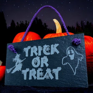 Trick or treat Halloween slate hanging sign