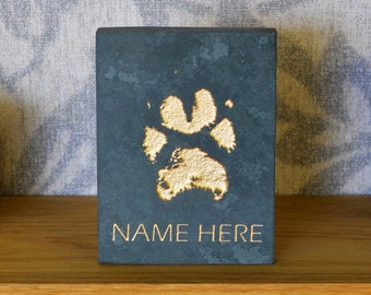 Personalized Engraved Slate Pet Paw Print Memorial, Handmade