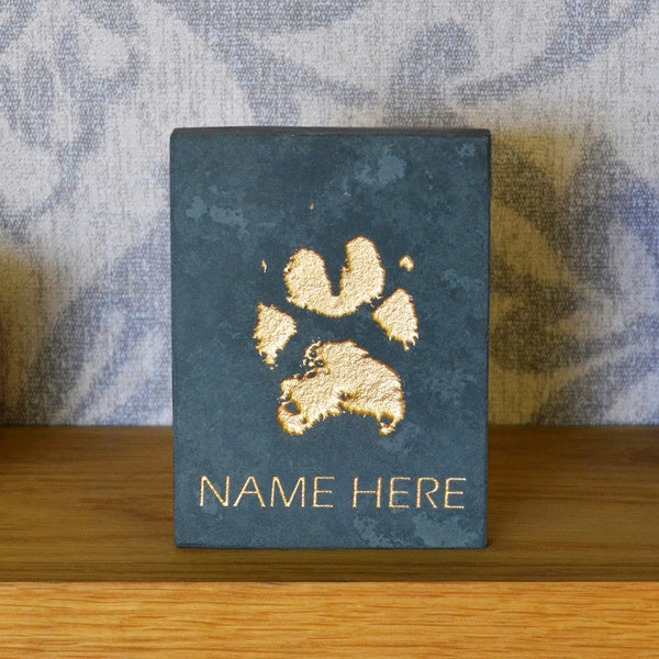 Personalised Original Paw Print, Free-Standing Engraved Slate Pet Memorial, Choice of Colours, Encapsulate Your Dog's/Cat's Unique Paw Print