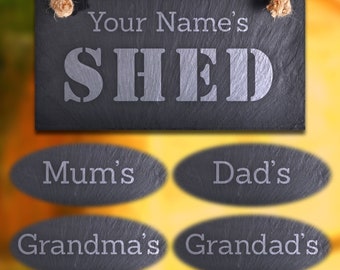 Personalised Slate Hanging Sign, SHED Gift, YOUR NAME, Mum Dad Grandad Grandma