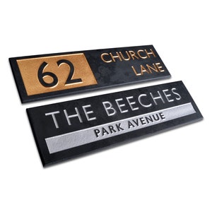 Personalised Modern Design Slate House Signs, Names & Numbers, 35.5 x 10cm