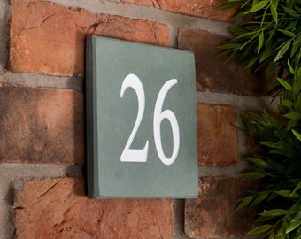 Smoky Green Slate square house number 15cm x 15cm