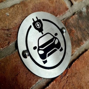 Electric vehicle charging stainless steel sign - 11.5cm