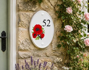 Personalised House Number Plaque, Custom Door Number Sign, Floral & Botanical Address Plaque, Oval or Arch House Sign, Indoor Outdoor