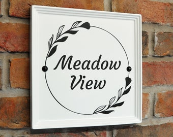 Ceramic House Sign, Square 25 x 25cm, White, Engraved, 3 Designs/Fonts