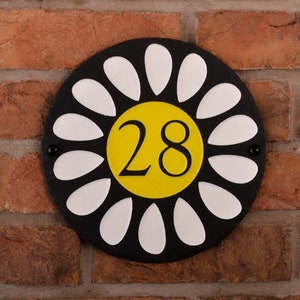 Round Rustic Slate House Number Daisy