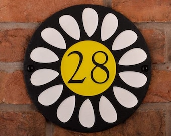 Round Rustic Slate House Number Daisy