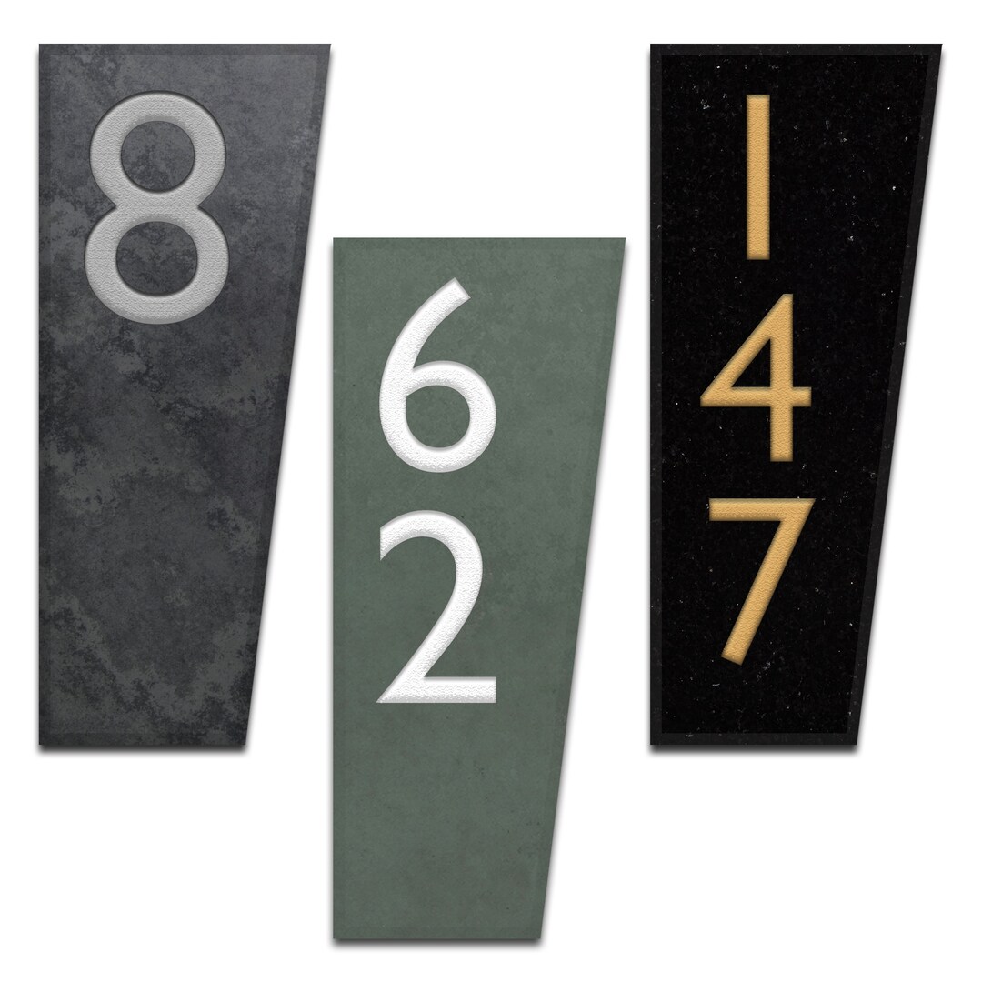 Personalised Engraved House Numbers, Modern Angled Design Signs, 23 X