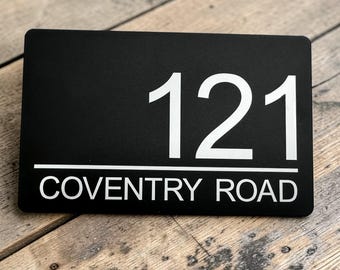 Personalised Matt Black Acrylic House Sign – Modern Address Plaque with White Letters