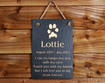 Personalized Pet Paw Print Memorial - Engraved Slate Hanging Sign