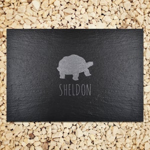 Personalised Tortoise Feeding Slate, Made from Riven Slate, Laser-Etched, 30 x 20.5cm