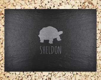 Personalised Tortoise Feeding Slate, Made from Riven Slate, Laser-Etched, 30 x 20.5cm