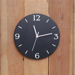 Contemporary Round Slate Clock- sandblasted and infill painted