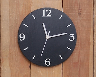 Contemporary Round Slate Clock- sandblasted and infill painted