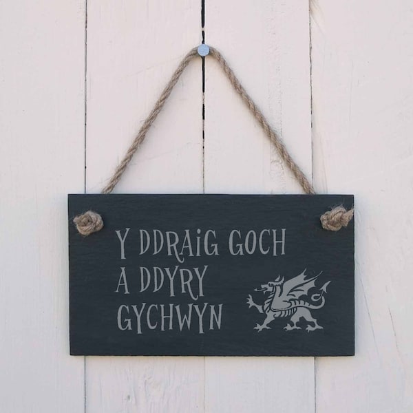 Welsh Hanging Sign 'Y Ddraig goch a ddyry gywchwyn' (The Red Dragon Will Lead the Way) Handmade Gift