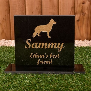 Personalised Pet Memorial, Granite Headstone on Plinth, 23cm x 20cm