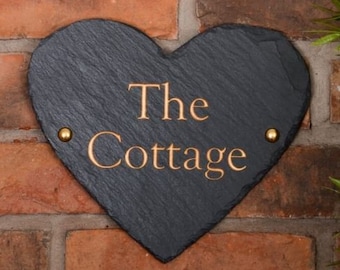 Heart Shaped House Sign - handmade in natural grey slate