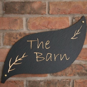 Leaf Shaped Rustic Slate House Sign