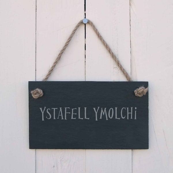 Welsh Language Slate Hanging Sign 'Ystafell Ymolchi' ('Bathroom') Handmade Gift