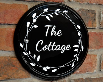 Ceramic House Sign, Circle 24cm, Black, Engraved, 3 Designs/Fonts/Infill Colours