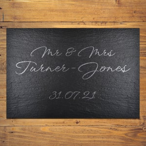 Personalised Wedding Cheeseboard, Made from Riven Slate, Laser-Etched, 30 x 20.5cm, Perfect Gift for Him, Her, Couples