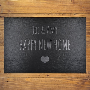 Personalised New Home Cheeseboard, Made from Riven Slate, Laser-Etched, 30 x 20.5cm, Perfect Gift for New Homeowners