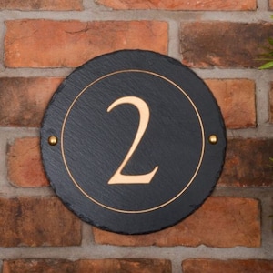 Round Rustic Slate House Number personalised with your number 30cm