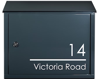 Taylor Anthracite Grey, Personalised Steel Wall-Mounted Letterbox, Postbox, Mailbox - Add Your House Number/Name/Address, Lockable & Secure