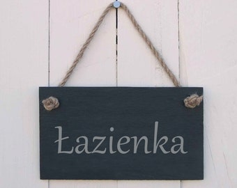 Hanging Sign Polish Bathroom 'Lazienka' Handmade Gift