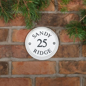 White Engraved Round Ceramic House Sign 16cm