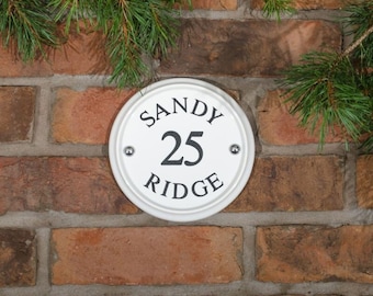White Engraved Round Ceramic House Sign 16cm