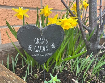 Garden heart slate with hook, Gran's Garden