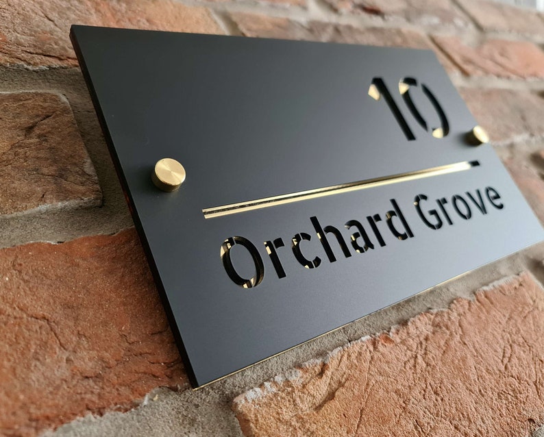 Matte Black Acrylic House Sign With Gold Mirror Base Layer Etsy