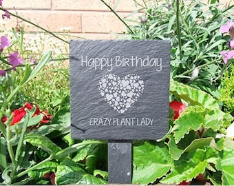 Plant Marker - Happy birthday Crazy plant lady (sr1695)