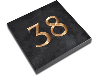 Personalized Slate House Number Sign, Gold Infill, V-Carved