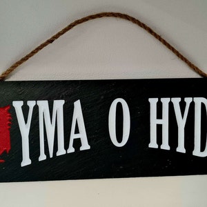 Yma O Hyd - Hanging Sign with Welsh Dragon - Engraved by Hand -