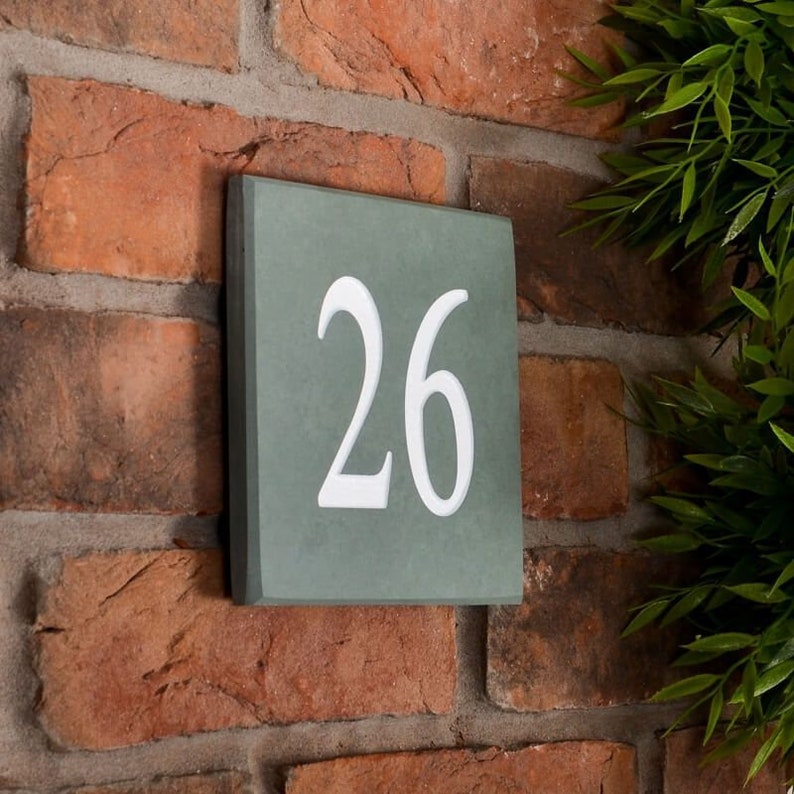 Smoky Green Slate square house number 15cm x 15cm image 1