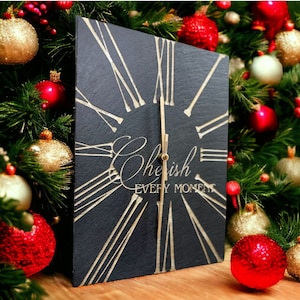 Relógio artesanal de ardósia com caixa de apresentação