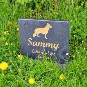 Personalised Pet Memorial, Smooth Slate Headstone on Plinth, 23cm x 20cm