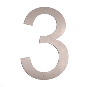 Extra Large Contemporary 25cm Stainless steel Number, supplied with stand off fixings (Digit No 3)