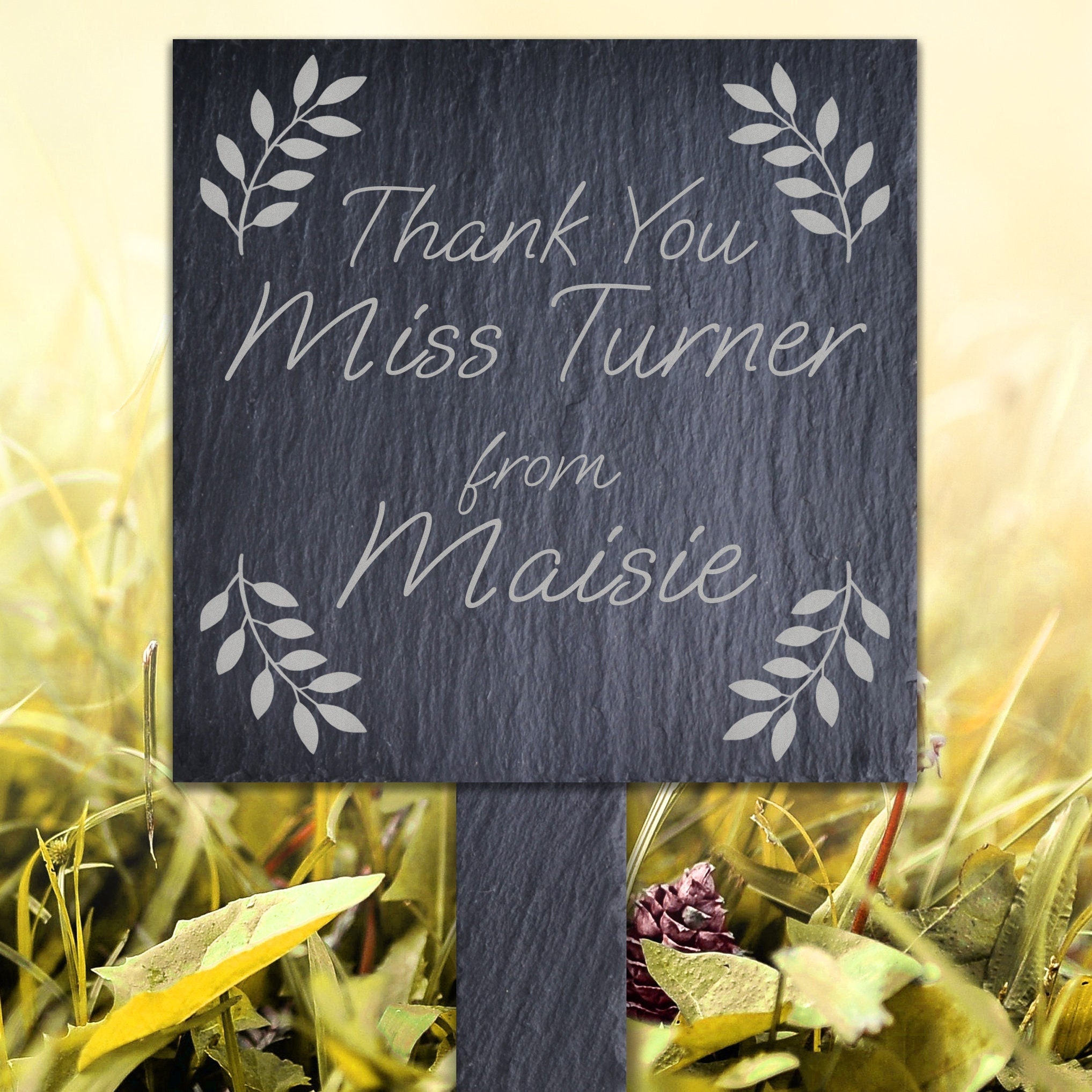 Personalised Thank You Teacher Gift, Slate Plant Marker/Plaque, 10 x 10cm, Laser-Engraved, Handmade in Wales, Student Present