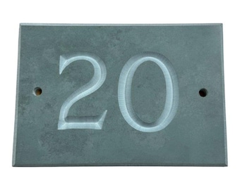 Green slate house number with natural infill