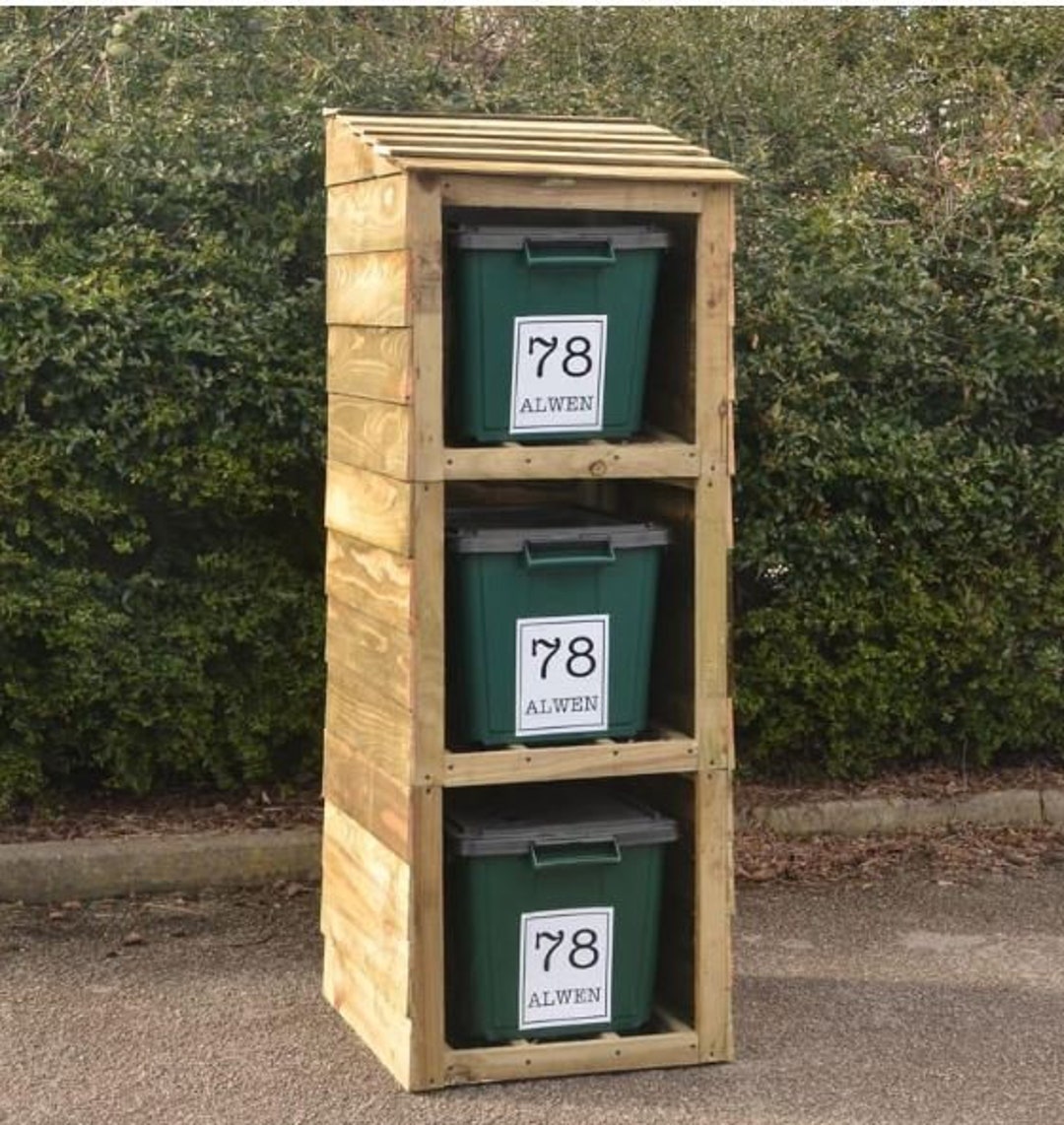 Garden Storage for 3 Recycling Bins Made From Tanalised Pine and Comes With FREE Personalised