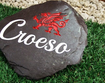 Pierre galloise - « Croeso and Welsh dragon » -