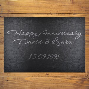 Personalised Anniversary Cheeseboard, Made from Riven Slate, Laser-Etched, 30 x 20.5cm, Perfect Gift for Christmas, Birthday, Wedding