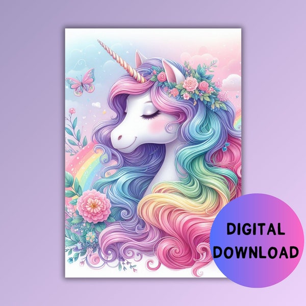 Printable Unicorn Wall Art | Children's Bedroom Wall Art | Nursery Wall Art | Rainbow Unicorn Prints | Digital Download | Variety of Sizes