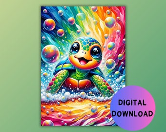 Arte per la cameretta delle tartarughe marine: stampa acrilica scintillante (download digitale)