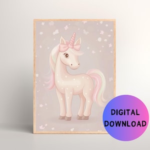 Printable Cute Unicorn Wall Art for Children&#39;s Bedroom, Printable Nursery Wall Art for Girl Nursery, Wall Art for Girl&#39;s Room