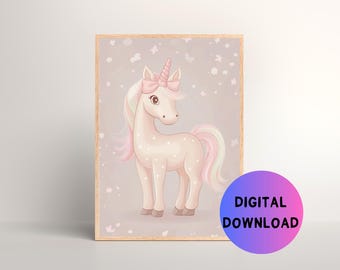 Printable Cute Unicorn Wall Art for Children's Bedroom, Printable Nursery Wall Art for Girl Nursery, Wall Art for Girl's Room